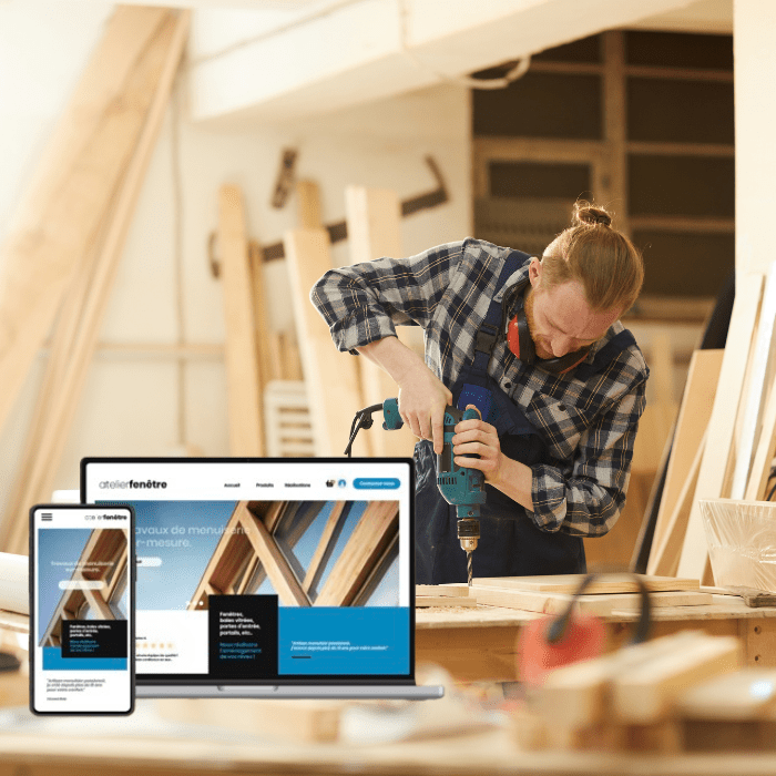 artisan sur chantier présentant son nouveau site internet