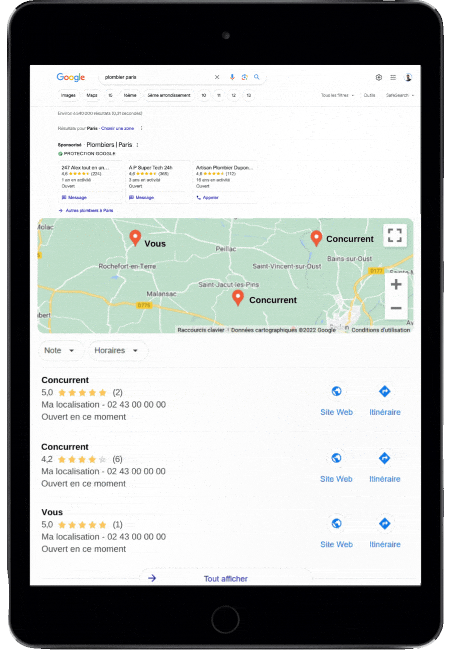 positionnement d'une fiche Google Business Profile d'un artisan devenant leader local optimisé par Scorpio Media
