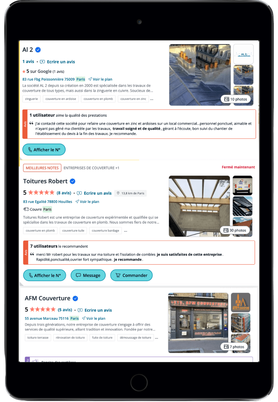 résultat de recherche sur les Pages jaunes pour entreprise du bâtiment